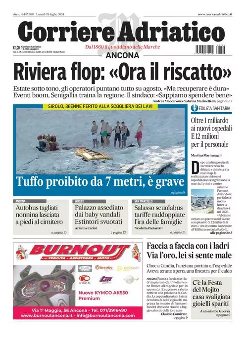 Prima-pagina-corriere adriatico-edizione-di-oggi-29-07-2024